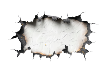 burnt holes in white paper with realistic burnt edges, isolated on a white background.