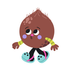 Cute cartoon coconut illustration on a white background.