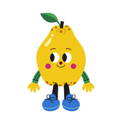 Cute cartoon quince illustration on a white background.