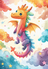 Obraz premium Adorable Cartoon Dragon with Big Eyes