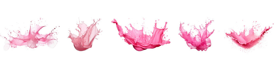 Naklejka premium Pink strawberry milk splatter set