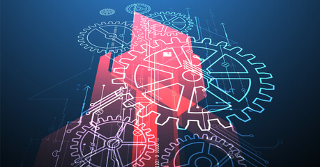 Abstract  technological background  with glowing cogwheels. Vector