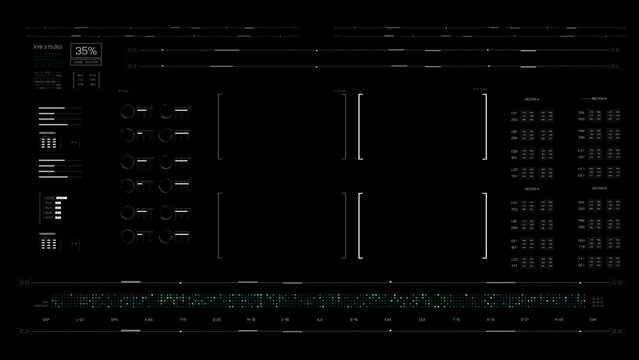 Universal Technology Line and frame Video overlay Futuristic HUD Head up display interface template with basic geometry line element. Video template widescreen aspect ratio
