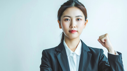 Chinese corporate woman showing her fist