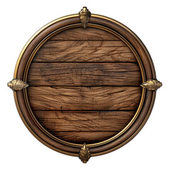 Fototapeta premium Oak wood panel, empty center, brown and gold, textured background.