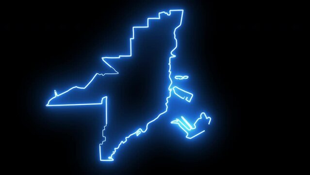 map of Miami in Florida with a blue glowing neon effect