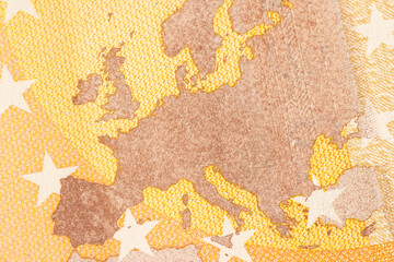Macro detail of Europe map on a euro banknote
