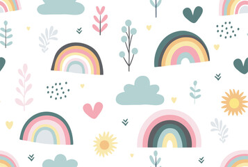 Seamless abstract pattern with hand drawn rainbow flower