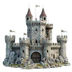 Fototapeta premium [Transparent Background PNG]A realistic rendering of a medieval castle with two towers and a large gate.