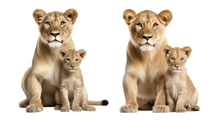 lioness and baby isolated on a transparent background