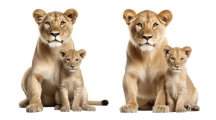 lioness and baby isolated on a transparent background
