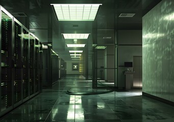 Obraz premium futuristic technology server room with green lights