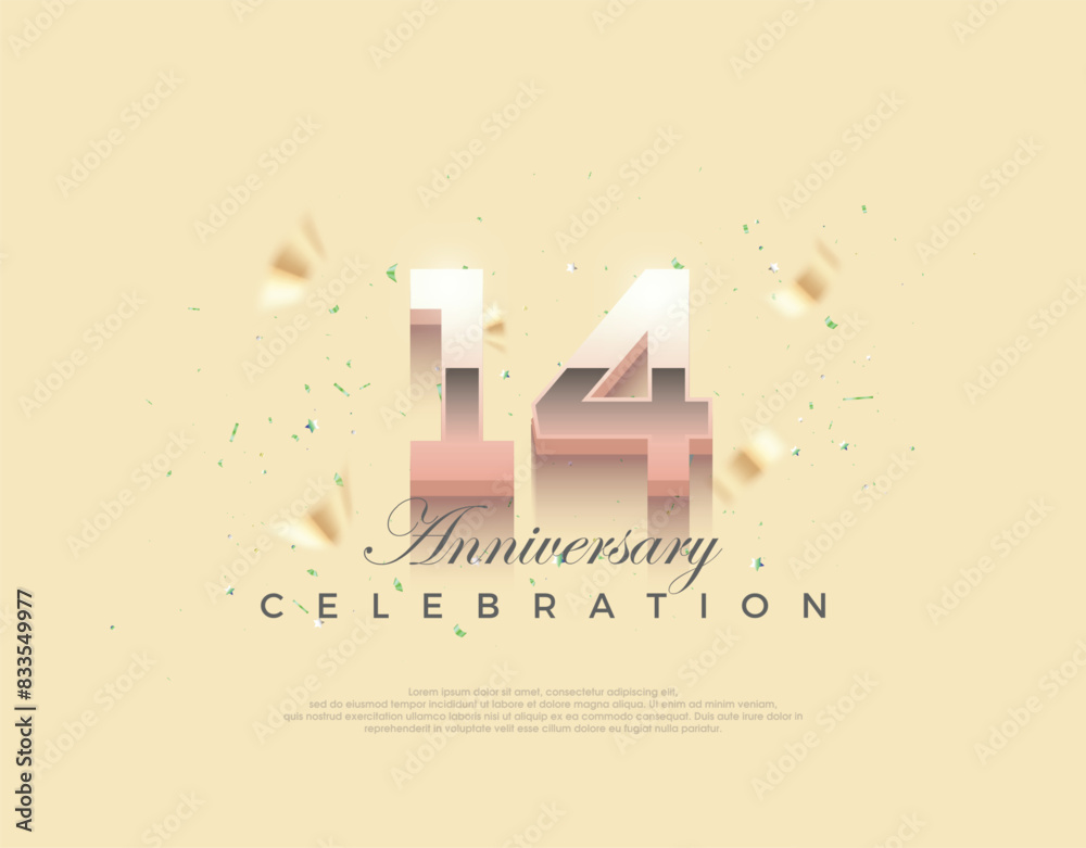 Wall mural Modern number for 14th anniversary celebration. Premium editable vector design. Premium vector background for greeting and celebration. - Wall murals