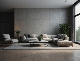 Fototapeta premium modern minimalist grey living room interior.