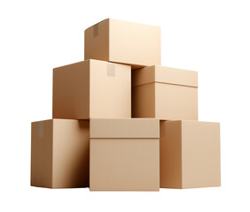 stack of cardboard boxes isolated on transparent background