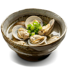 Steamed hamaguri clams with japanese rice wine (sake) isolated on white background, pop-art, png
