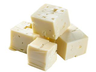 Close-up of a fresh block of paneer cheese, highlighting its smooth texture and rich, creamy color, ideal for Indian cuisine. cut out transparent isolated on white background PNG file