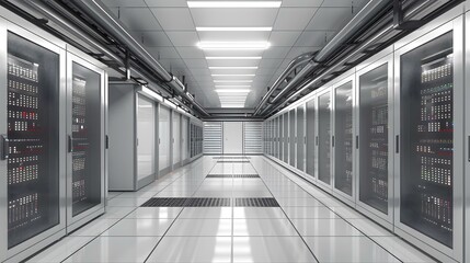Fototapeta premium Modern data center with rows of server racks