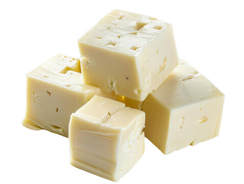 Close-up of a fresh block of paneer cheese, highlighting its smooth texture and rich, creamy color, ideal for Indian cuisine. cut out transparent isolated on white background PNG file