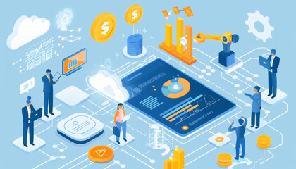 Obraz premium A computer screen with a lot of different icons and a laptop by AI generated image