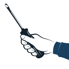 Screwdriver in hand of handyman, symbol for repair and service