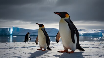 closeup group of wild pinguins in nature