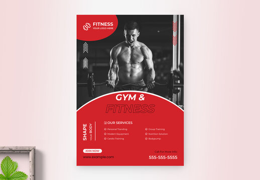 Fitness Bodybuilder Flyer Template with Red Accents