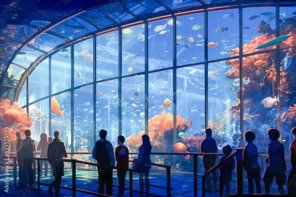 Wall mural discover marine life and fish in a tunnel aquarium on an exciting underwater trip