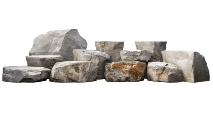 Rocks stones pile bottom ground cut out transparent backgrounds.
