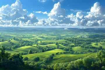 Obraz premium fantasy green rolling hills landscape