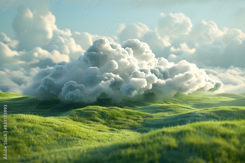 Wall mural fluffy clouds over grassy hills