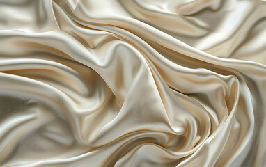 Obraz premium Ivory silk fabric draped in gentle folds and curves, showcasing its luxurious, smooth, and glossy texture