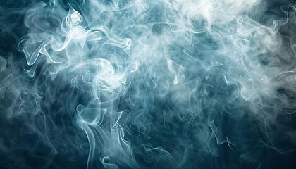 White smoke or fog swirling and billowing against a dark background, creating an ethereal and mysterious atmosphere with varying densities and textures