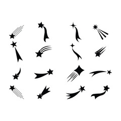 Shooting stars comet icon vector set. Shooting star isolated on white background. Shooting stars, star logo designs template, Black falling stars, Comet tail vector.