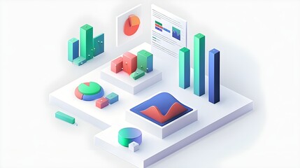 Fototapeta premium Business presentation data report illustration in isometric view isolated on white background