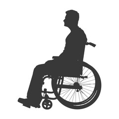 silhouette man in a wheelchair full body black color only