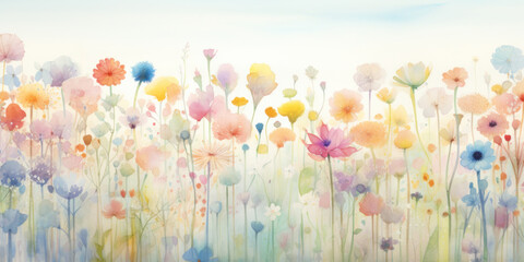 Illustration of colorful meadow flowers. Watercolor painting of flowers on white background.