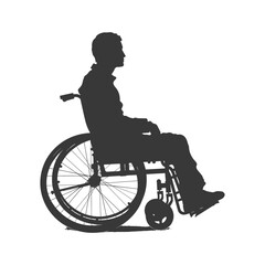 silhouette man in a wheelchair full body black color only