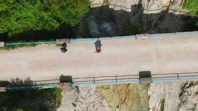 Aerial view of the waterfalls and the watermill on Mirna River, Kotli, Istra, Croatia