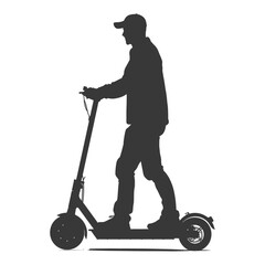 Silhouette of Man Riding Electric Scooter, Cap, Urban Commute