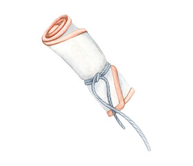 Menstrual hygiene for women. Reusable, natural, sanitary tampons made from natural fabric. Insert a cotton swab with a string, a cotton applicator. Feminine hygiene, pms. Watercolor hand drawn