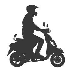 Silhouette man riding scooter full body black color only