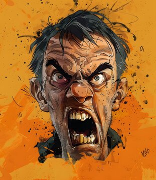 A digital painting of a man screaming with an angry expression on his face