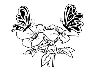 Flower Butterfly Line Art Illustration
