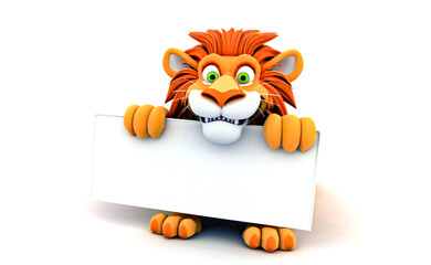 A cartoon lion holding a blank sign.