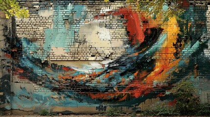 Expressive abstract graffiti mural with vibrant colorful textures abstract paint strokes and a mix...