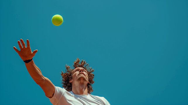 Man reaching to hit tennis ball