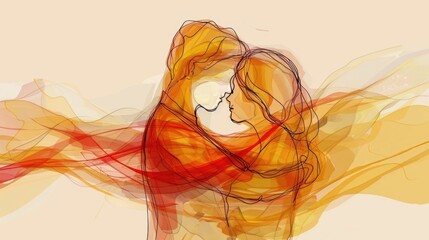 Ethereal Embrace An Abstract Depiction of the Intimate Connection and Warmth Between Loving Figures in a Flowing Style