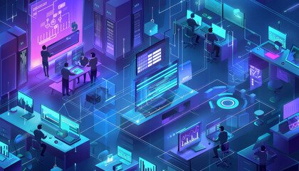 A man is sitting at a desk with a computer monitor and keyboard by AI generated image