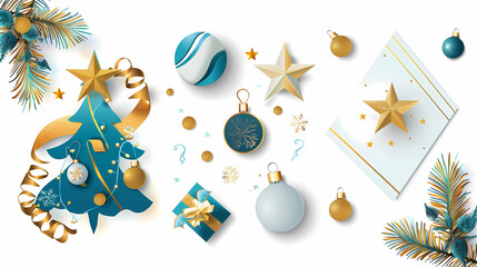 Xmas modern design set in paper cut style with Christmas tree, holiday covers or banners,vector illustration